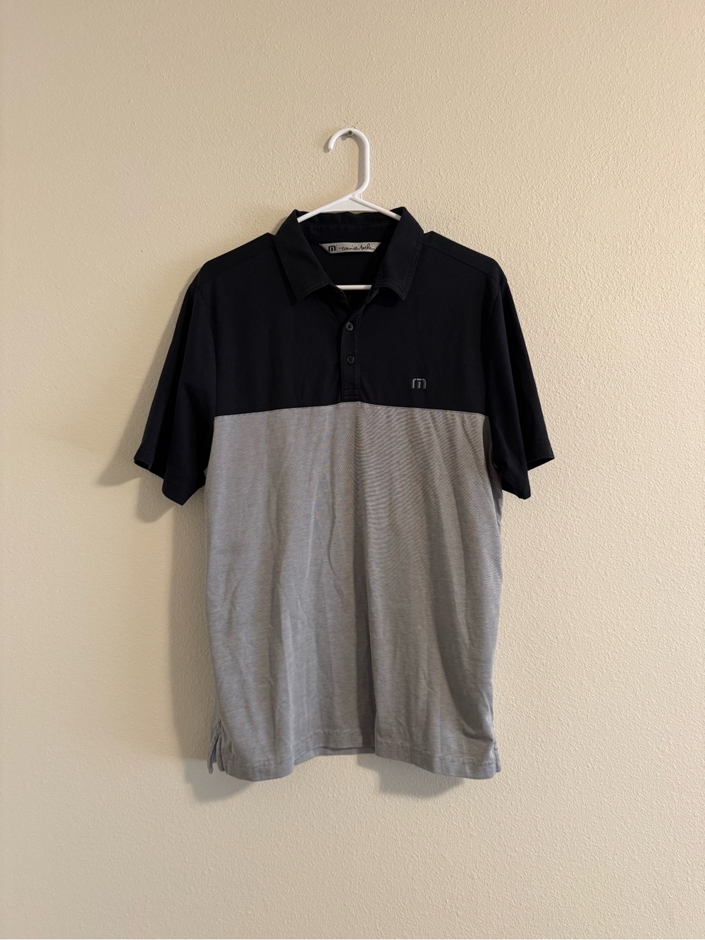Travis Mathew Two-Tone Black and Gray Short-Sleeve Polo